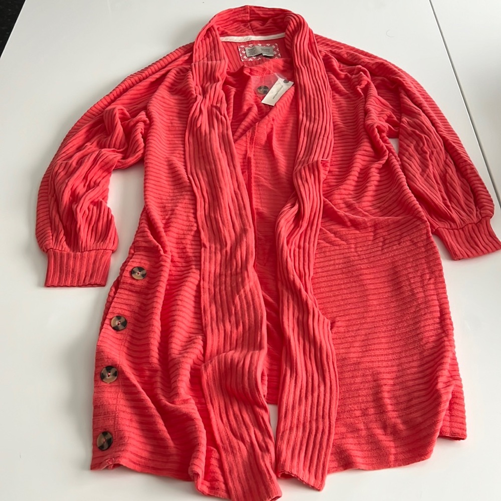 Anthropologie ribbed open cardigan with button detail